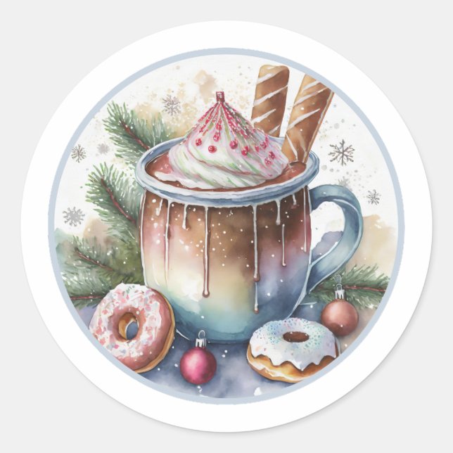 Hott Coco w/ Donuts Christmas Stickers (Front)