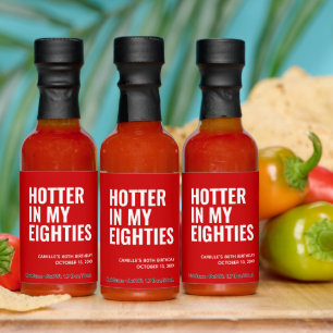 Hotter in My Eighties Red 80th Birthday Party Hot Sauces