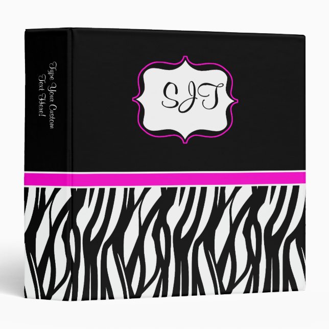 Hotter Pink and Black Zebra Binder (Front/Spine)