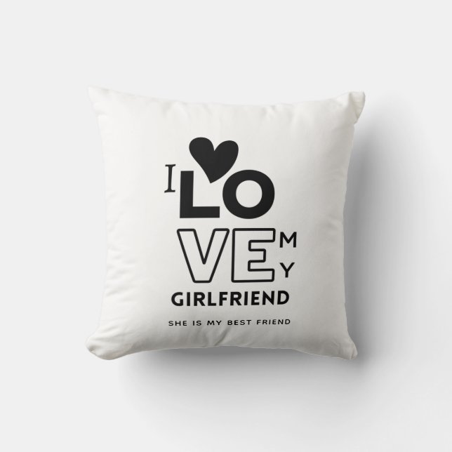 HOTTEST Girlfriend Alert! I Love My GF Award TEXT Throw Pillow (Front)