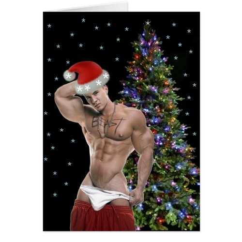 Hottest Hunk Buff Santa Christmas Card
