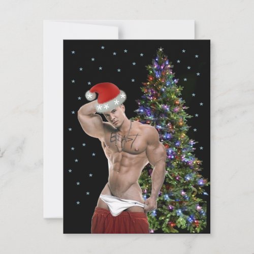Hottest Hunk Buff Santa Christmas Card