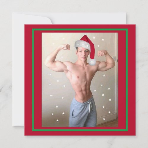 Hottest Hunks On The Planet Christmas Buff Santa Card