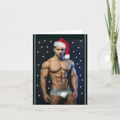 Hottest Hunks On The Planet Christmas Buff Santa   Card