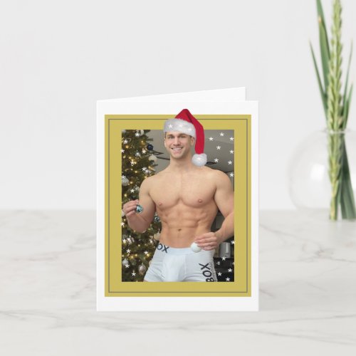 Hottest Hunks On The Planet Christmas Buff Santa  Card