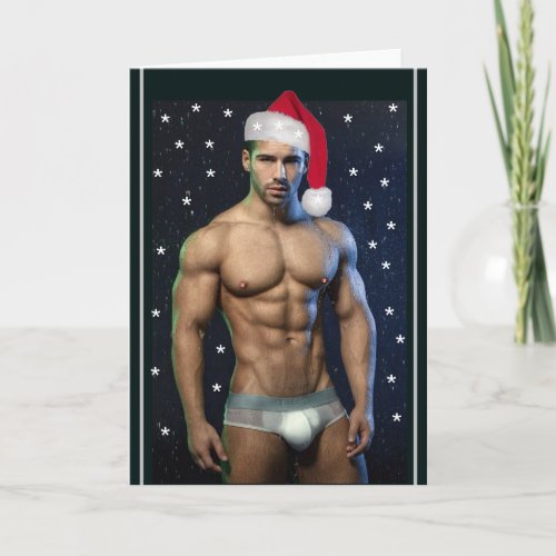 Hottest Hunks On The Planet Christmas Buff Santa   Card