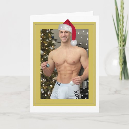 Hottest Hunks On The Planet Christmas Buff Santa  Card