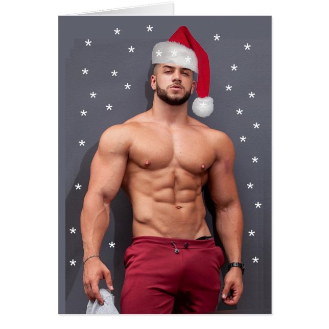 Hottest Hunks On The Planet Christmas Buff Santa  Cards (Front)