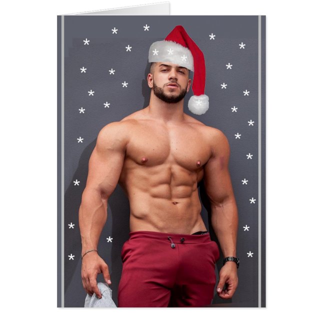 Hottest Hunks On The Planet Christmas Buff Santa  Cards (Front)