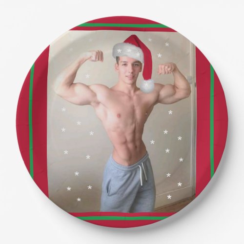 Hottest Hunks On The Planet Christmas Buff Santa Paper Plates