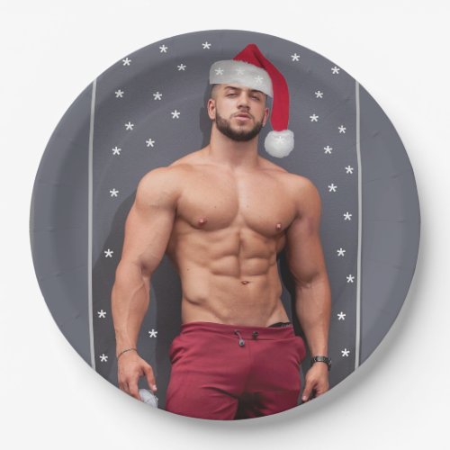 Hottest Hunks On The Planet Christmas Buff Santa  Paper Plates