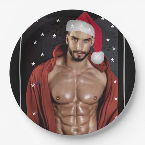 Hottest Hunks On The Planet Christmas Buff Santa  Paper Plates
