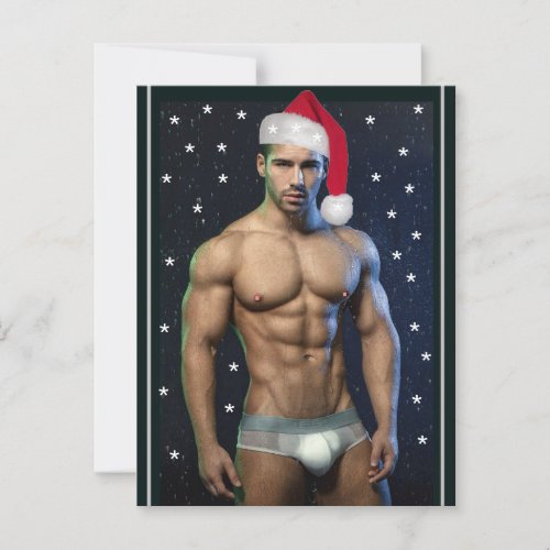 Hottest Hunks On The Planet Christmas Buff Santa   Postcard