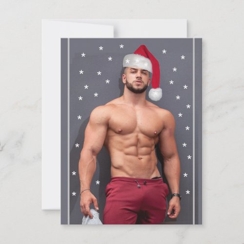 Hottest Hunks On The Planet Christmas Buff Santa   Postcard