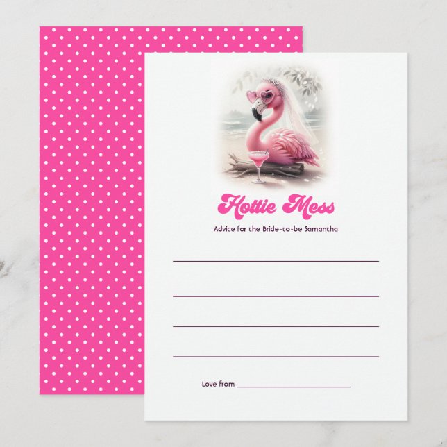 Hottie Mess Hot Pink Flamingo Beach Bachelorette Advice Card (Front/Back)