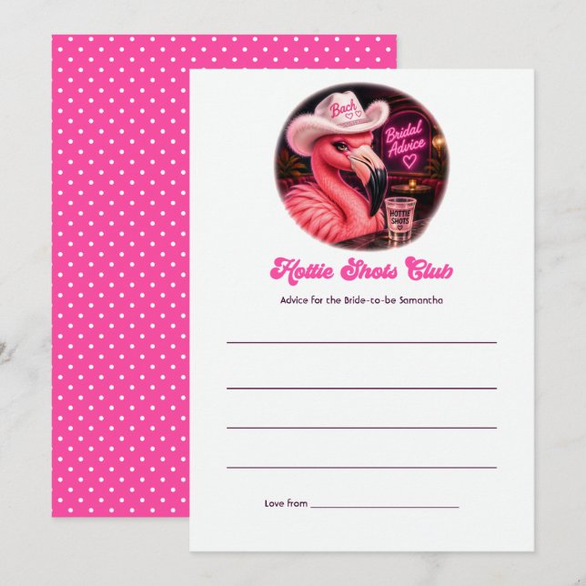 Hottie Shots Club Funny Flamingo Bachelorette Advice Card (Front/Back)