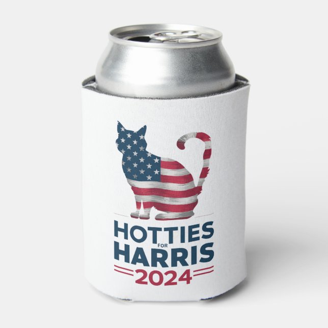 Hotties For Harris 2024 Cat Ladies Kamala Harris Can Cooler (Can Front)