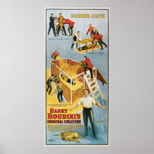 Houdini ~ Buried Alive Vintage  Escape Artist Poster (Front)