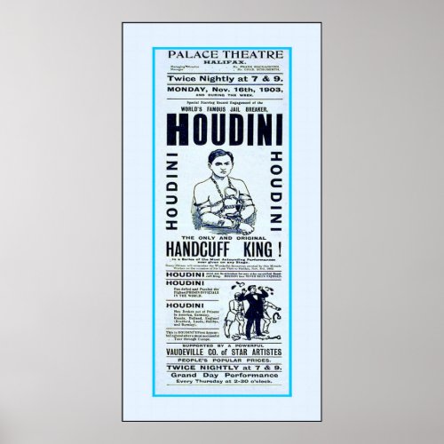 Houdini  Handcuff King  Vintage Magician Poster