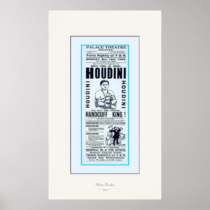 Houdini ~ Handcuff King ~ Vintage Magician Poster