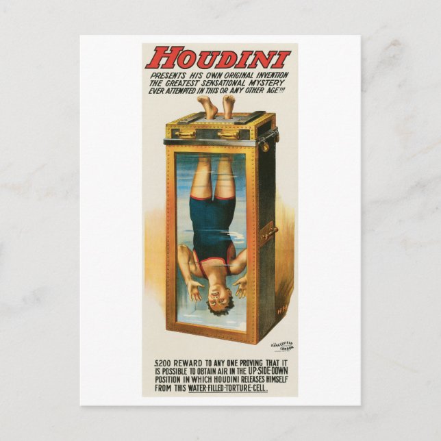 Houdini ~ Illusionist Vintage Magic / Escape Art Postcard (Front)