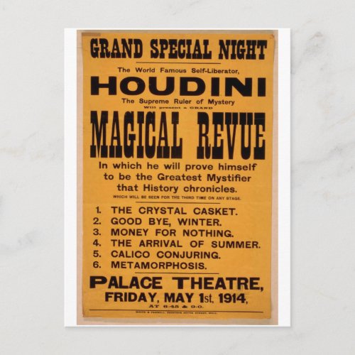 Houdini Magical Revue Retro Theater Postcard
