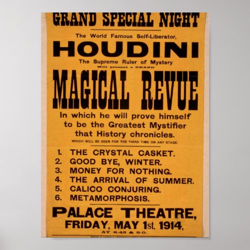 Houdini Magical Revue Retro Theater Poster