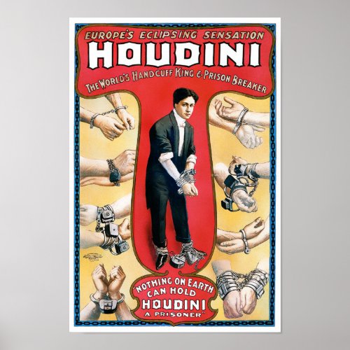Houdini Magician 1909 Vintage Poster Restored