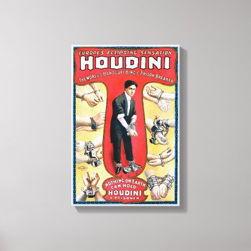 Houdini Magician 1909 Vintage Poster Restored Canvas Print