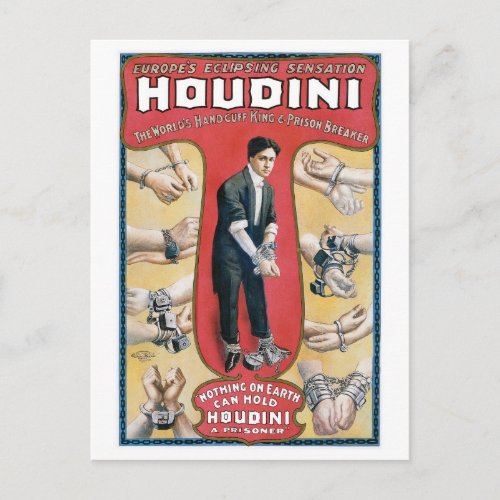 Houdini  Vintage Handcuff Escape Artist Postcard