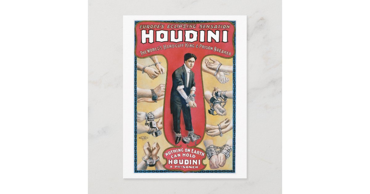 Houdini Vintage Handcuff Escape Artist Postcard Zazzle Houdini Vintage Handcuff Escape Artist Postcard Zazzle