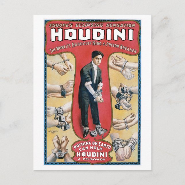 Houdini ~ Vintage Handcuff Escape Artist Postcard (Front)