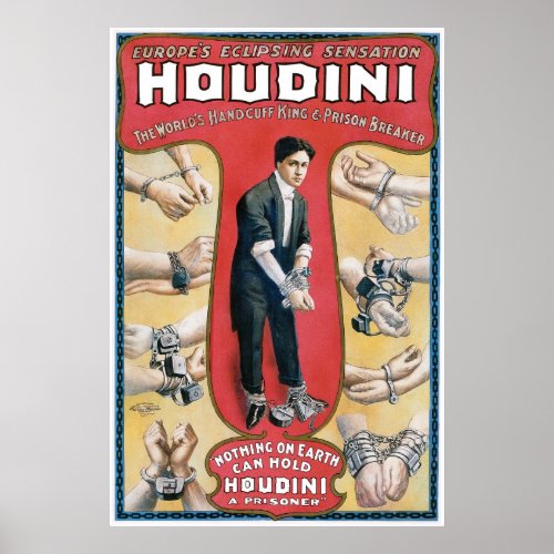 Houdini  Vintage Handcuff Escape Artist Poster