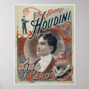 Houdini ~ Vintage Magician King of Cards Poster