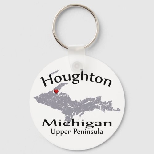 Houghton Michigan Heart Map Design Keychain