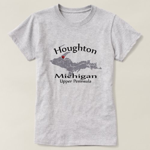 Houghton Michigan Heart Map Design Ladies T_Shirt