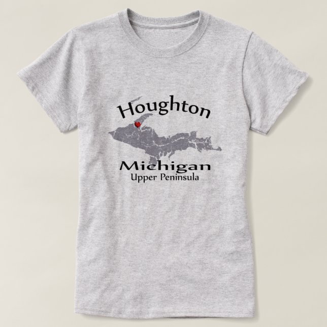 Houghton Michigan Heart Map Design Ladies T-Shirt (Design Front)