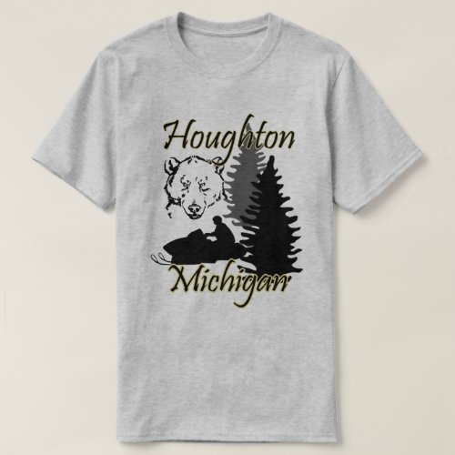 Houghton Michigan Snowmobile Bear Gey Basic T_Shirt