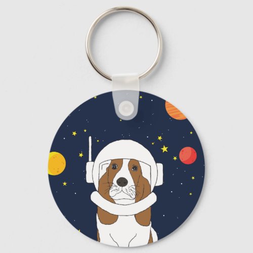 Hound Dog Astronaut Animal With Space Helmet Keychain