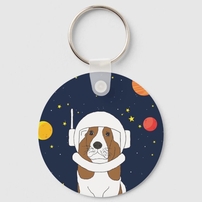 Hound Dog Astronaut Animal With Space Helmet Keychain (Front)