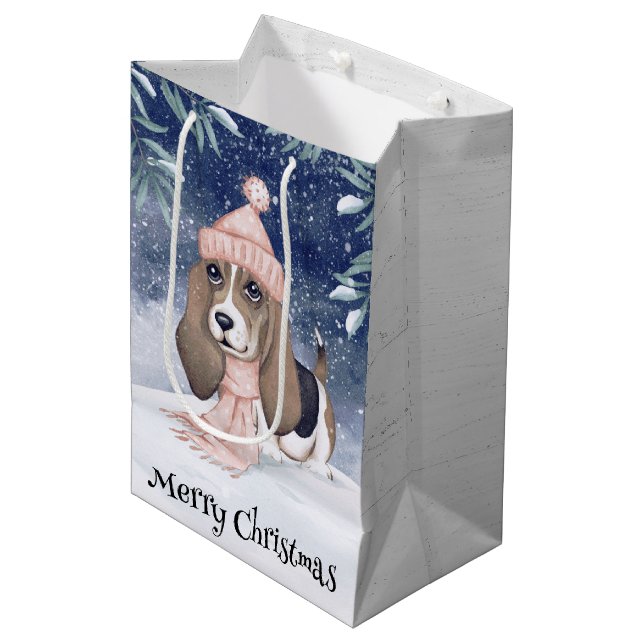 Hound Dog Christmas Medium Gift Bag (Front Angled)