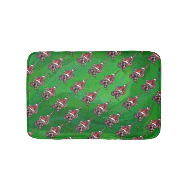 Hound Dog Christmas On Green Bathroom Mat (Front)