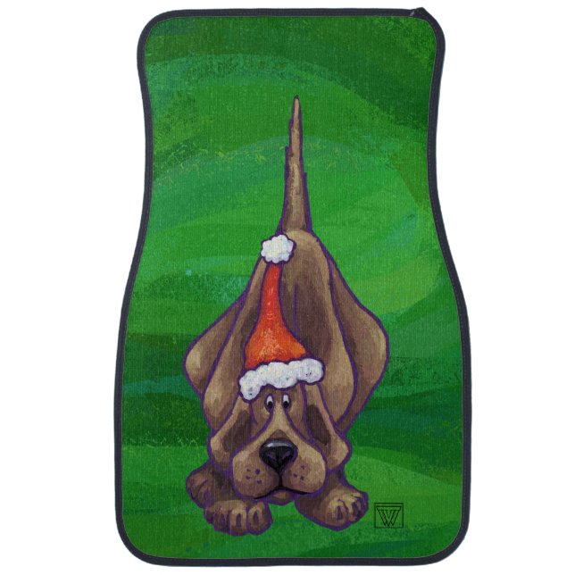 Hound Dog Christmas On Green Car Mat (Front)