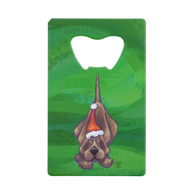 Hound Dog Christmas On Green Credit Card Bottle Opener (Front)
