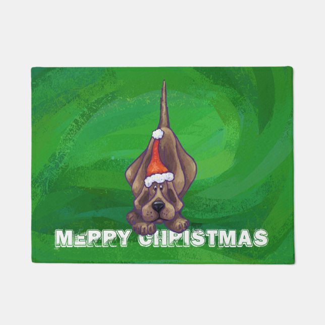 Hound Dog Christmas On Green Doormat (Front)