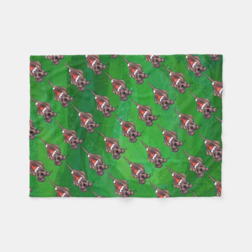 Hound Dog Christmas On Green Fleece Blanket