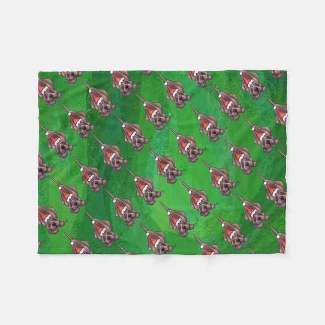 Hound Dog Christmas On Green Fleece Blanket (Front (Horizontal))