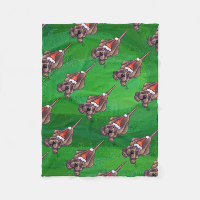Hound Dog Christmas On Green Fleece Blanket (Front)