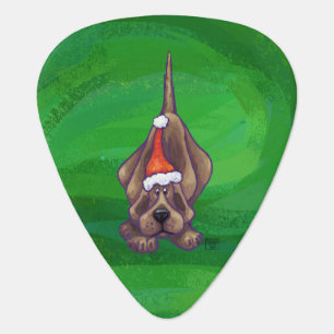 Hound Dog Christmas On Green Guitar Pick