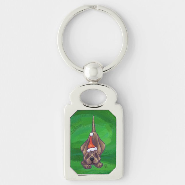 Hound Dog Christmas On Green Keychain (Front)